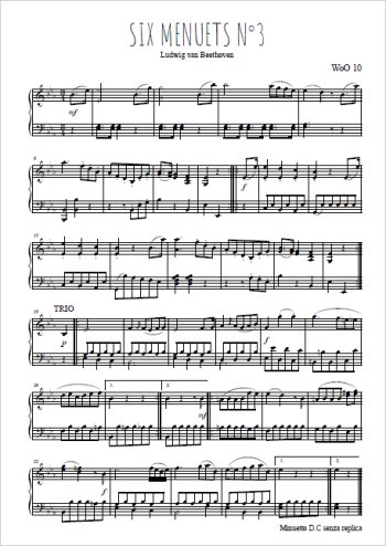 Téléchargez l'arrangement pour piano de la partition de Six menuets WoO 10, N°3 en PDF
